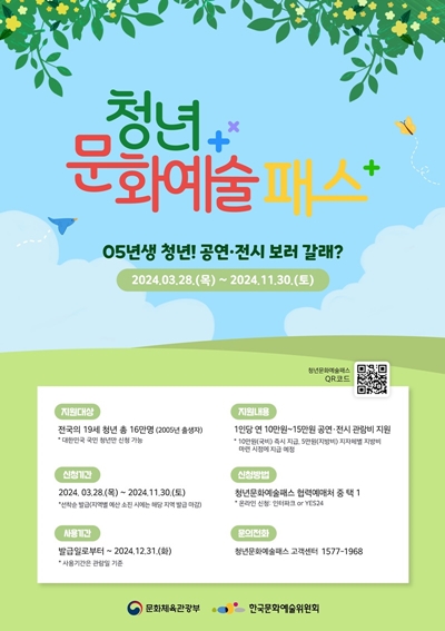 ▲ 청년 문화예술패스 포스터. This is the official poster of the Youth Culture and Arts Pass. (Ministry of Culture, Sports and Tourism - 문화체육관광부)